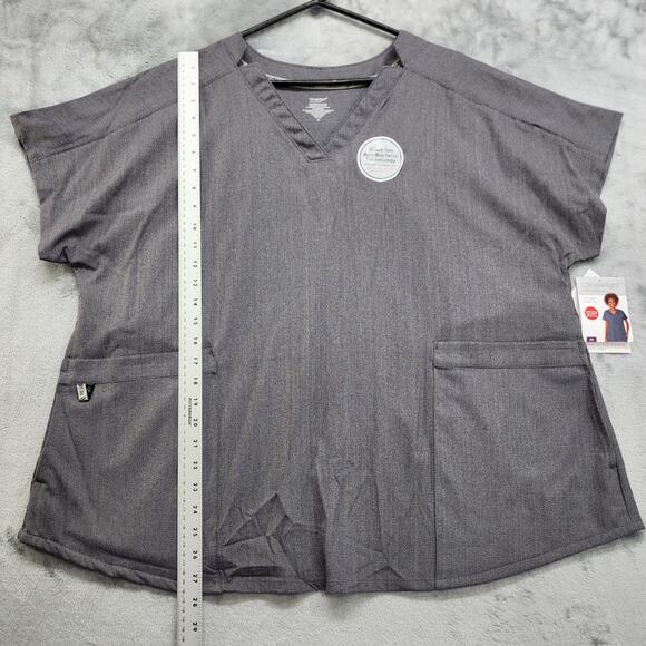 NEW ClimateRight by Cuddl Duds Scrub Top Womens 2X Gray Short Sleeve 6-Pocket - Picture 10 of 12